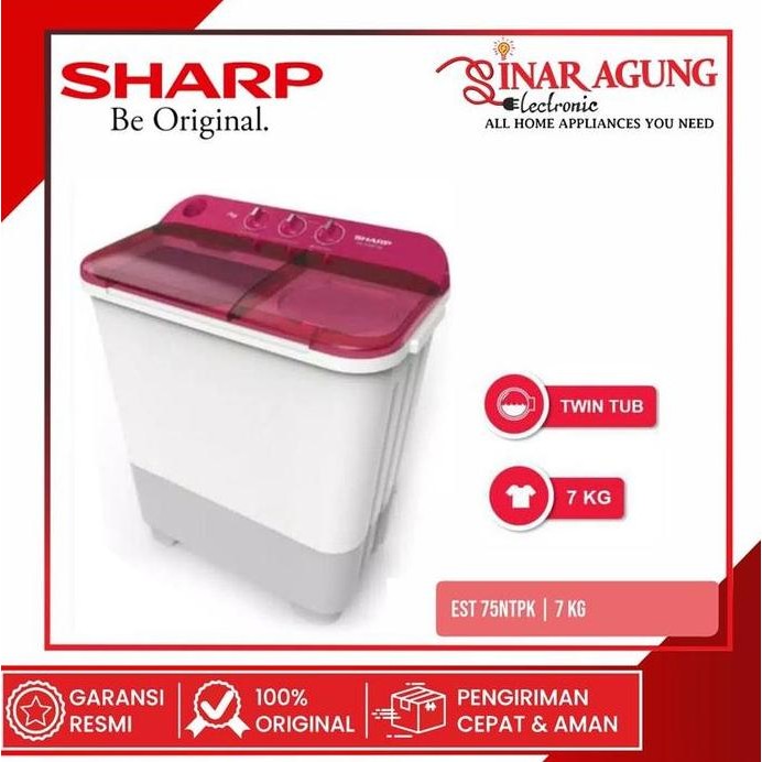 Promo SHARP MESIN CUCI 2 TABUNG 7KG - Merah Muda COD