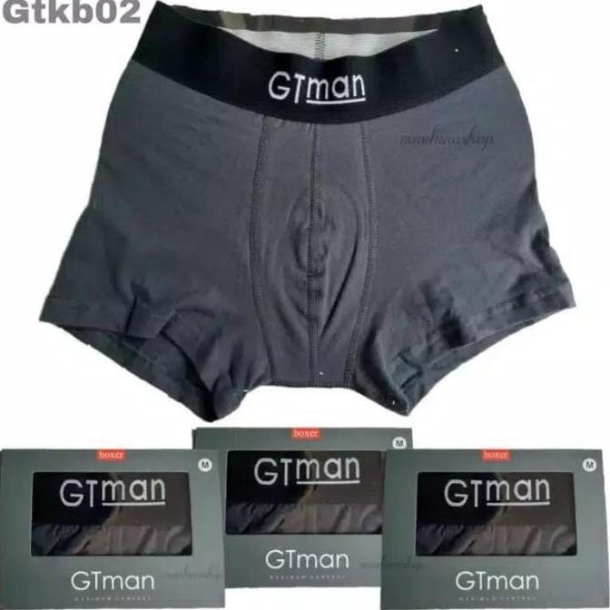 Croco- Gtman Boxer Pria Gtk B Katun Desa Cowok Pendek Sport Size S M L Xl Rna Hitam & Abu Tua