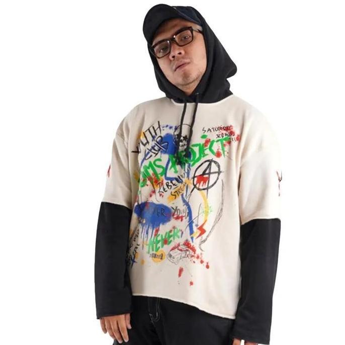 PREMIUM Toms Project Hoodie Doublesleeve Meralia Khaki Black - Hoodie Pria Fleece Unisex Panjang Swe