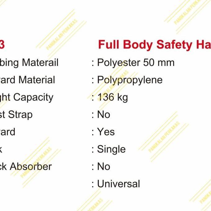 BODY HARNESS TALI DADA SINGLE HOOK / SAFETY HARNESS