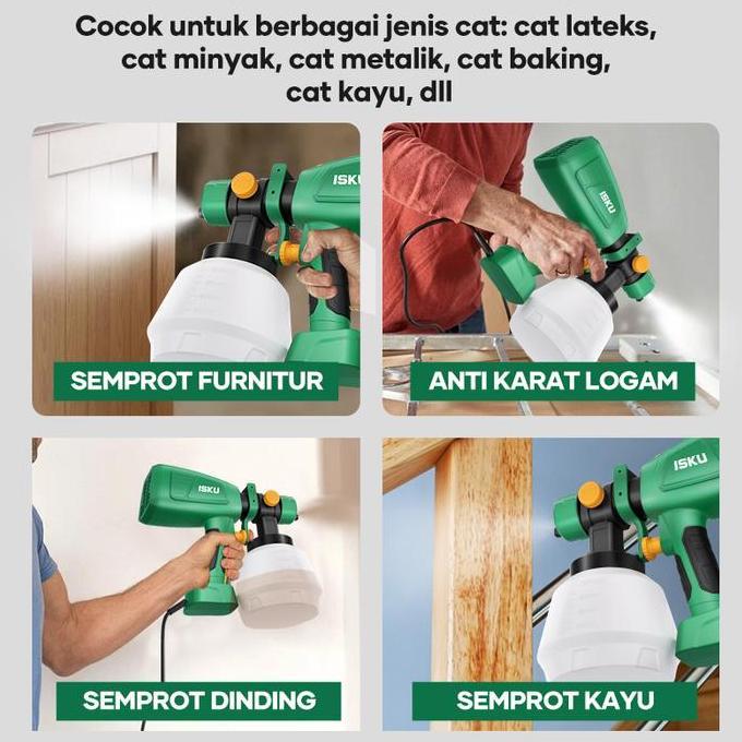 Barkajule_ - Isku Spray Gun Elektrik 400W Tabung Besar 1000Ml Mesin Semprot Cat Listrik Nozzle Temba