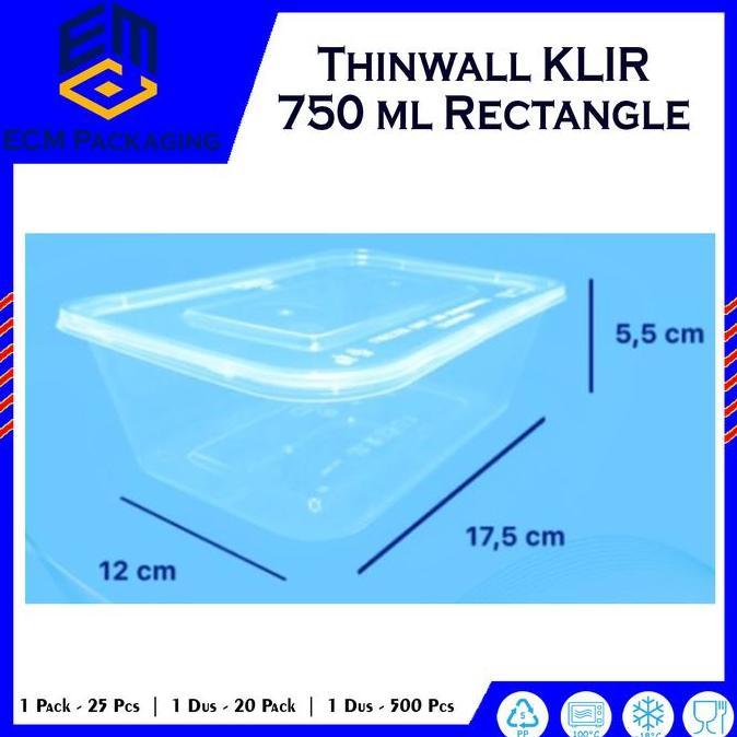 THINWALL KLIR 750ML RECTANGLE 25PCS | Kotak Makan Plastik | THinwall KLIR 750 rec