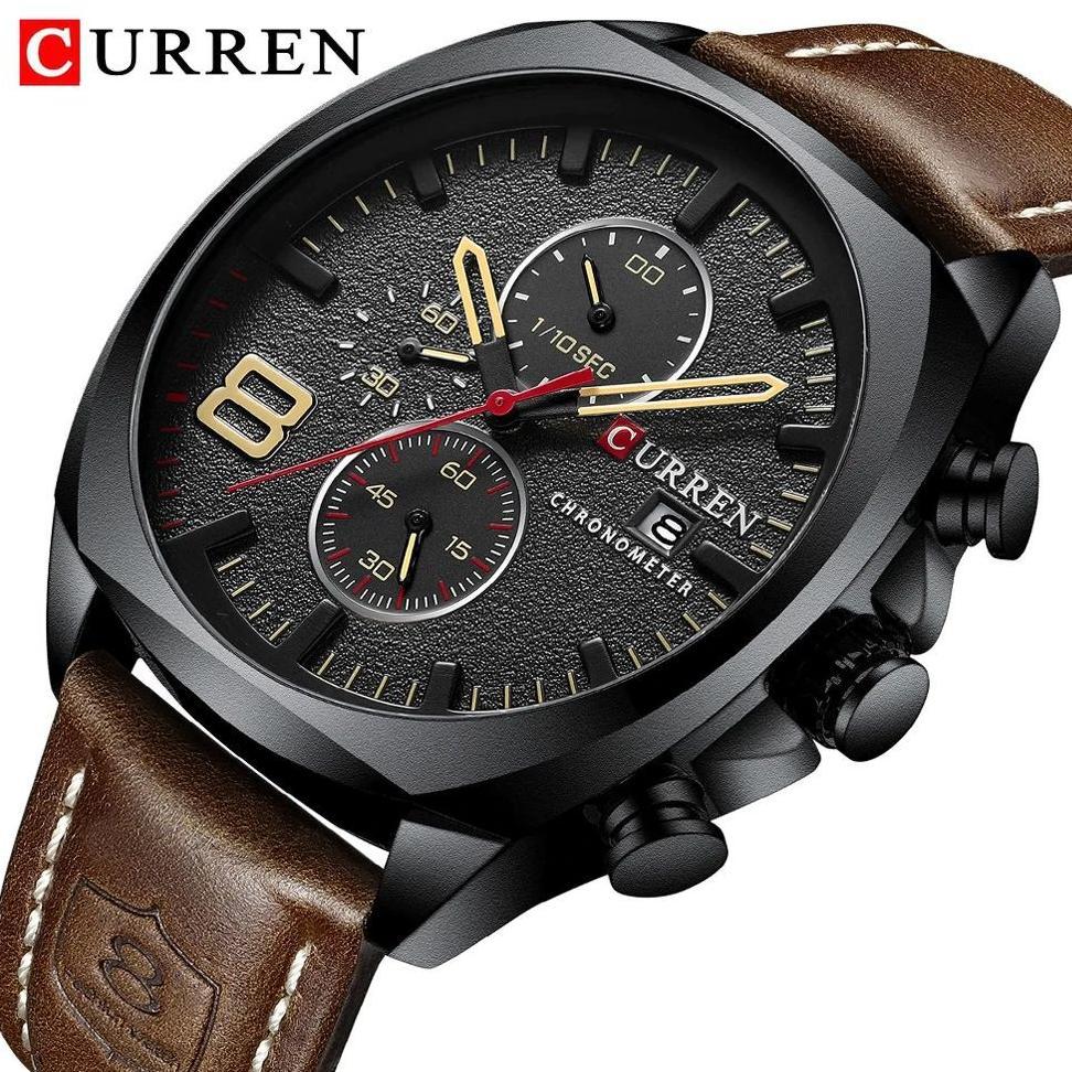 Bundling Curren 8324 Jam Tangan Pria Analog Tali Kulit Chronograph Aktif Currenos