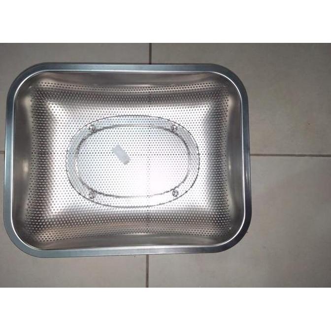 Wadah Bolong Persegi Kotak Stainless 27 x 32 cm Baskom Cuci Sayur Buah