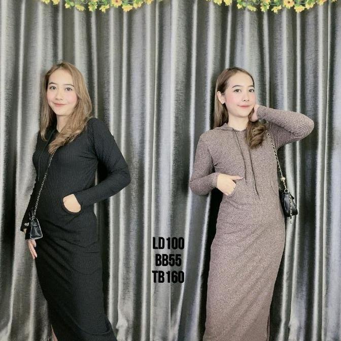 [CUCI GUDANG] Dress hoodie Dress Hijab frendly Premium Knit Santai Liburan Polos Melar Lembut Nyaman