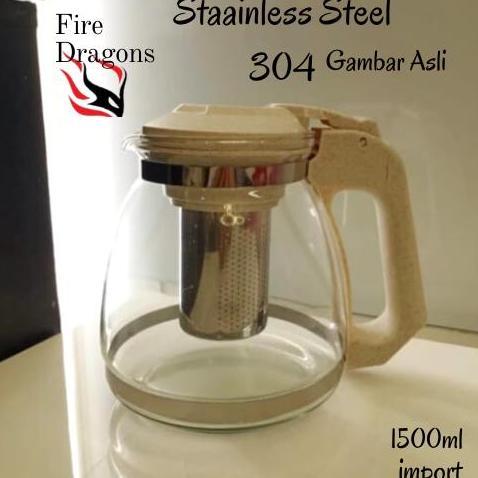 Wosh- Teapot Kaca / Teko Kaca Teh Dan Kopi Dengan Saringan 1500Ml