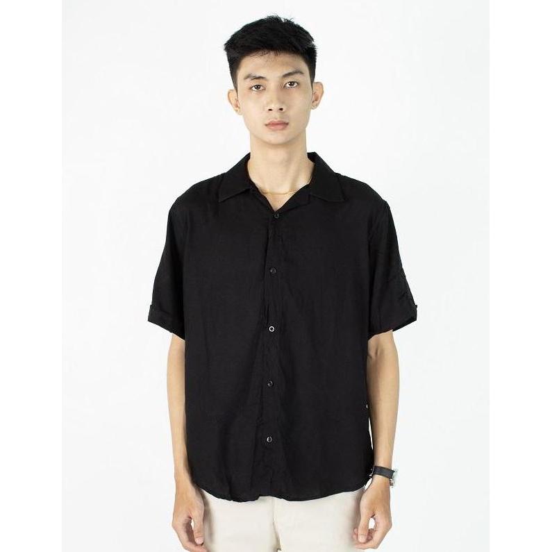 Goboys- Fortklass Hem Pria Kemeja Polos Pria Lengan Pendek Kasual Slim Kemeja Katun Rayon Halus Hem 