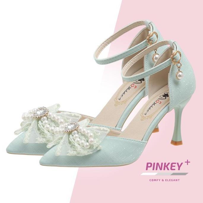 Nika- Pinkey P326 - Sepatu Stiletto Hh Heels Nita Hak Tinggi 7Cm Biru Putih Hitam Shoes Pesta Heels 