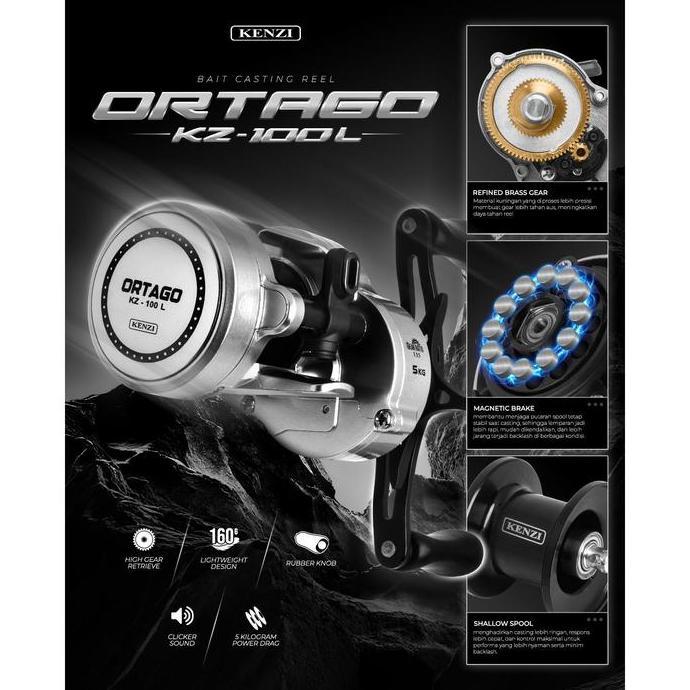 NEW Reel Baitcasting KENZI ORTAGO 100L BC Round Profile Shallow Spool Left Handle 6+1 BB 160gr