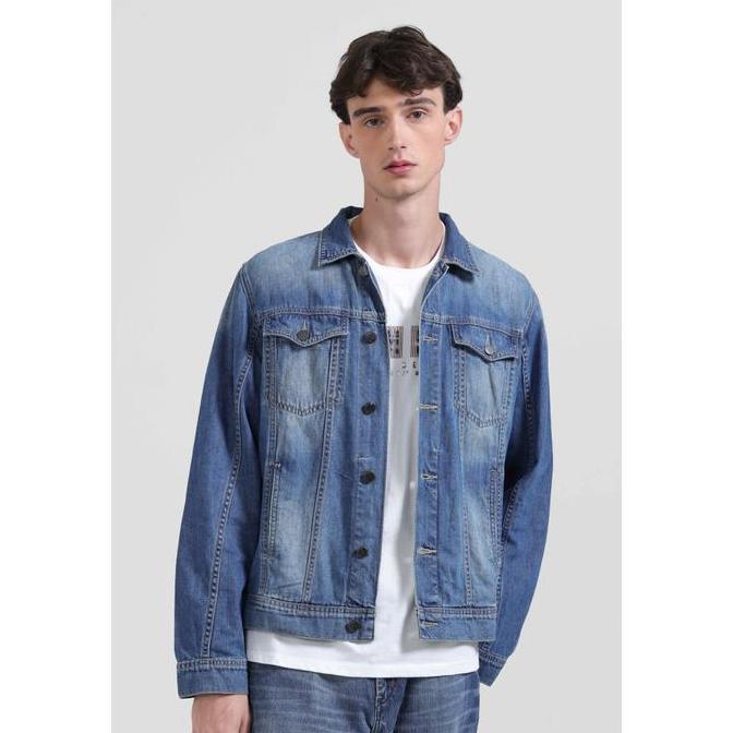 Raj- Emba Denim - Johnny Jaket Denim Pria Trucker Regular Fit Panjang  Kancing Kantong Casual