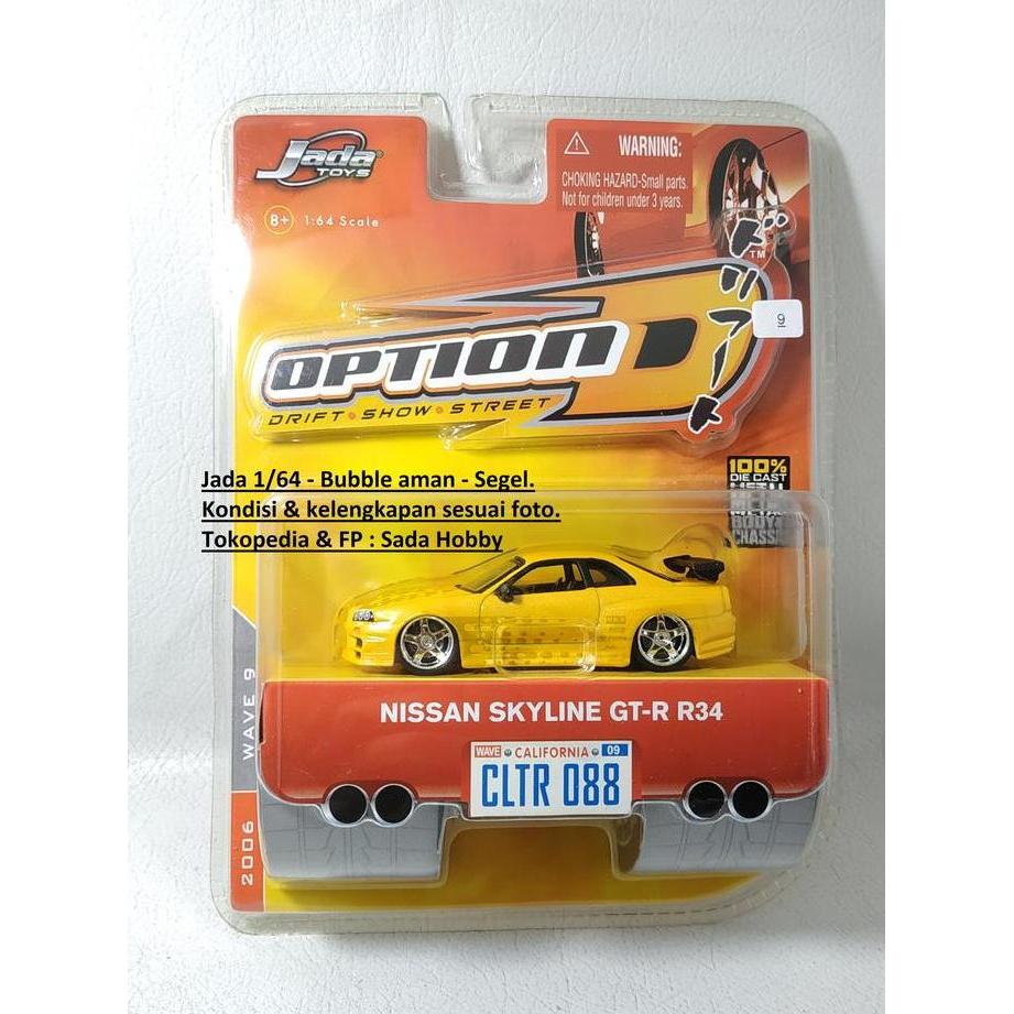 DIECAST JADA TOYS 1/64 JADA OPTION D NISSAN SKYLINE GT-R R34 KUNING RARE S2025