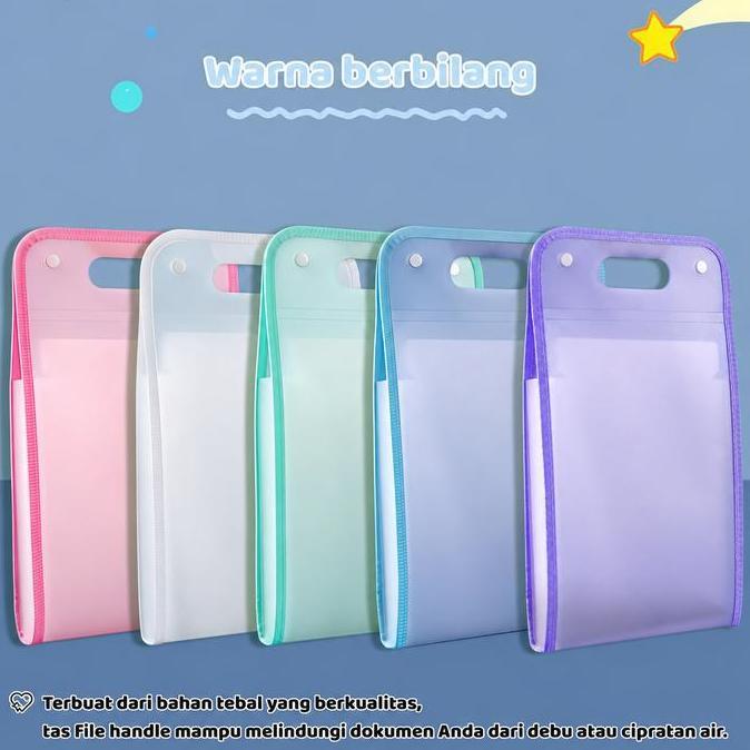 COD] Tas File Handle Tas Dokumen File Antiair A4 Folder Map Warna Transparan Anti Air Multi Layer Fo