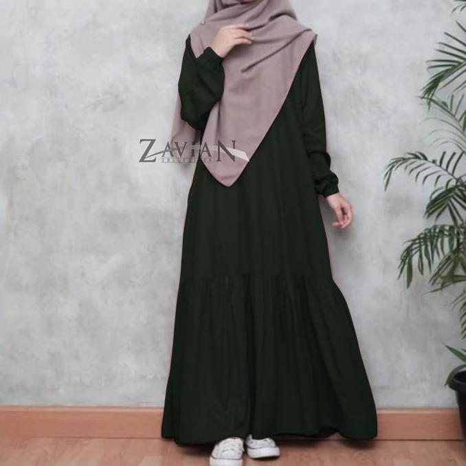 Dress- Zavian Collection Dress Abaya Serut Lengan Karet / Basic Abaya Polos Remaja Santri Putri Keki