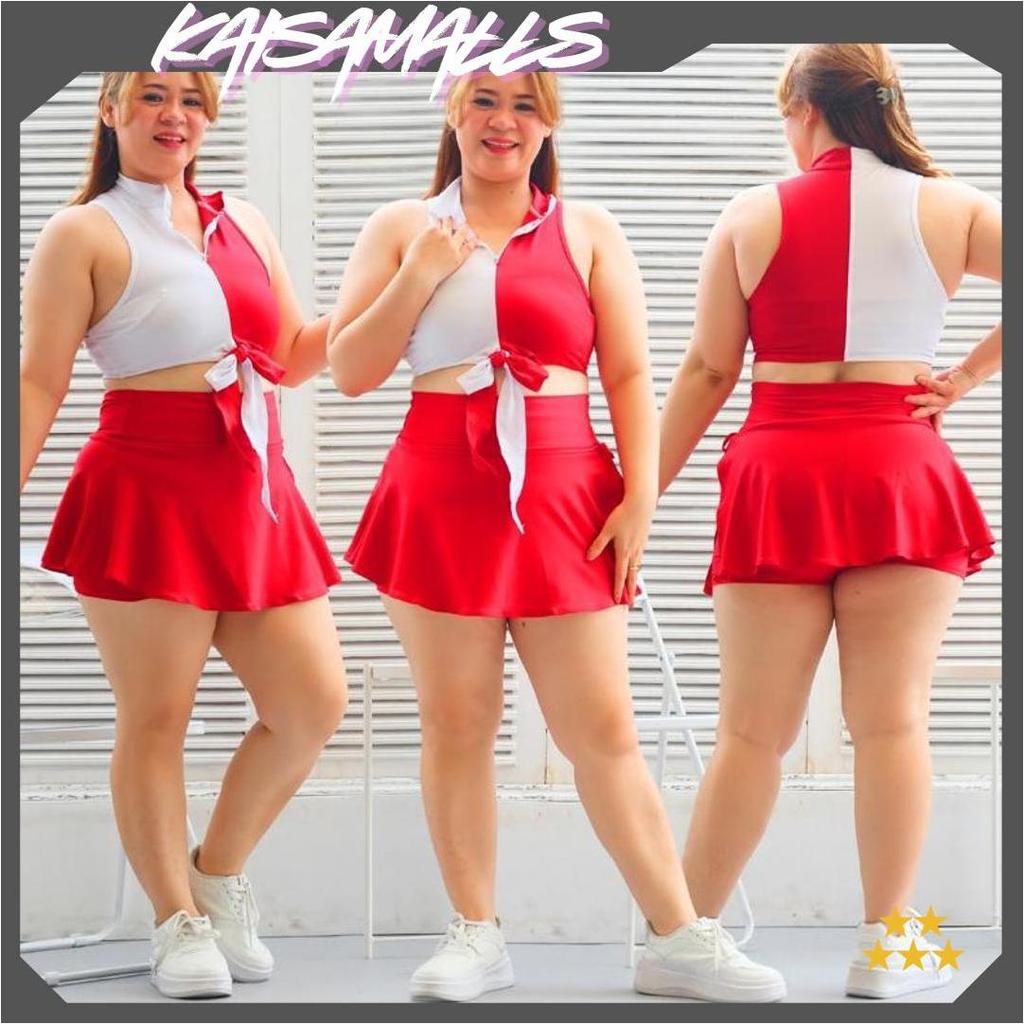 Atasan/Rok/Setelan crop bra resleting-Rok tali samping Merah Putih Agustusan Terbaru