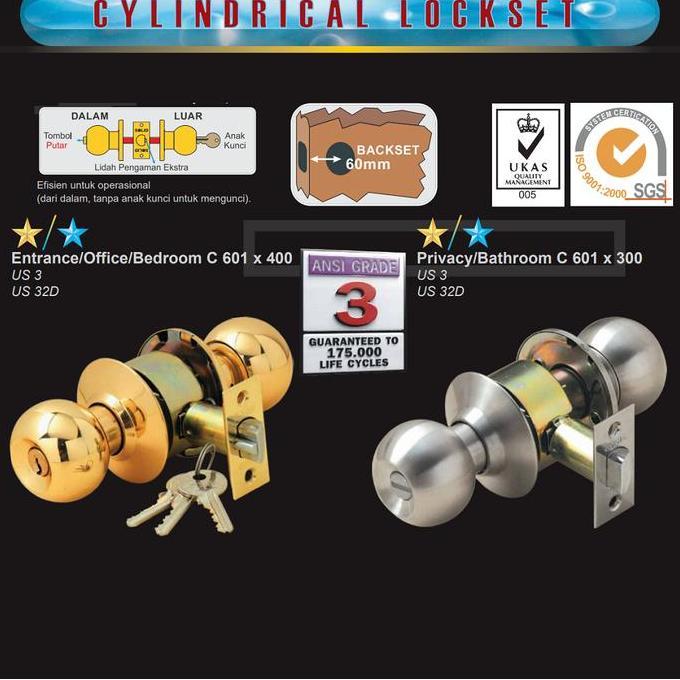 SOLID Handle Kunci Pintu Bulat / Cylindrical Lockset C 601 x 400 US32D