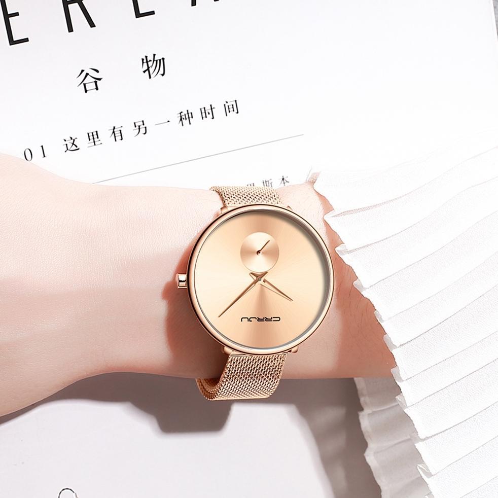 MURAH CRRJU Jam Tangan Wanita Anti Air Original Branded Cewek Rantai Kuarsa Stainless Steel Terbaru 