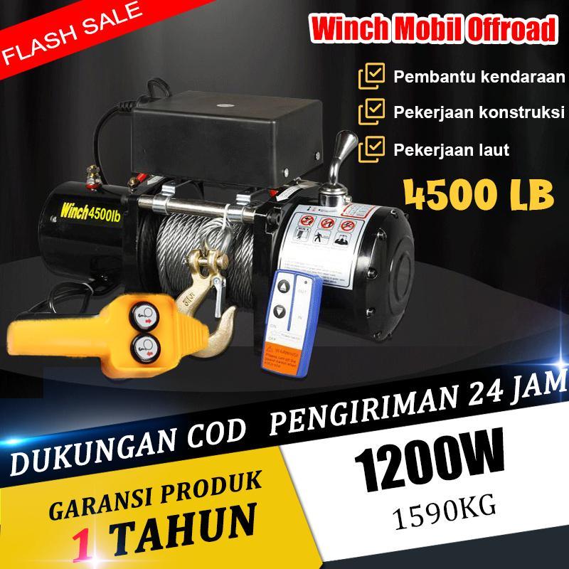 Winch Mobil Offroad 4500Lbs Electric Hoist Mini 12V Tali Sling Baja Kuat Rope Winch Hoist