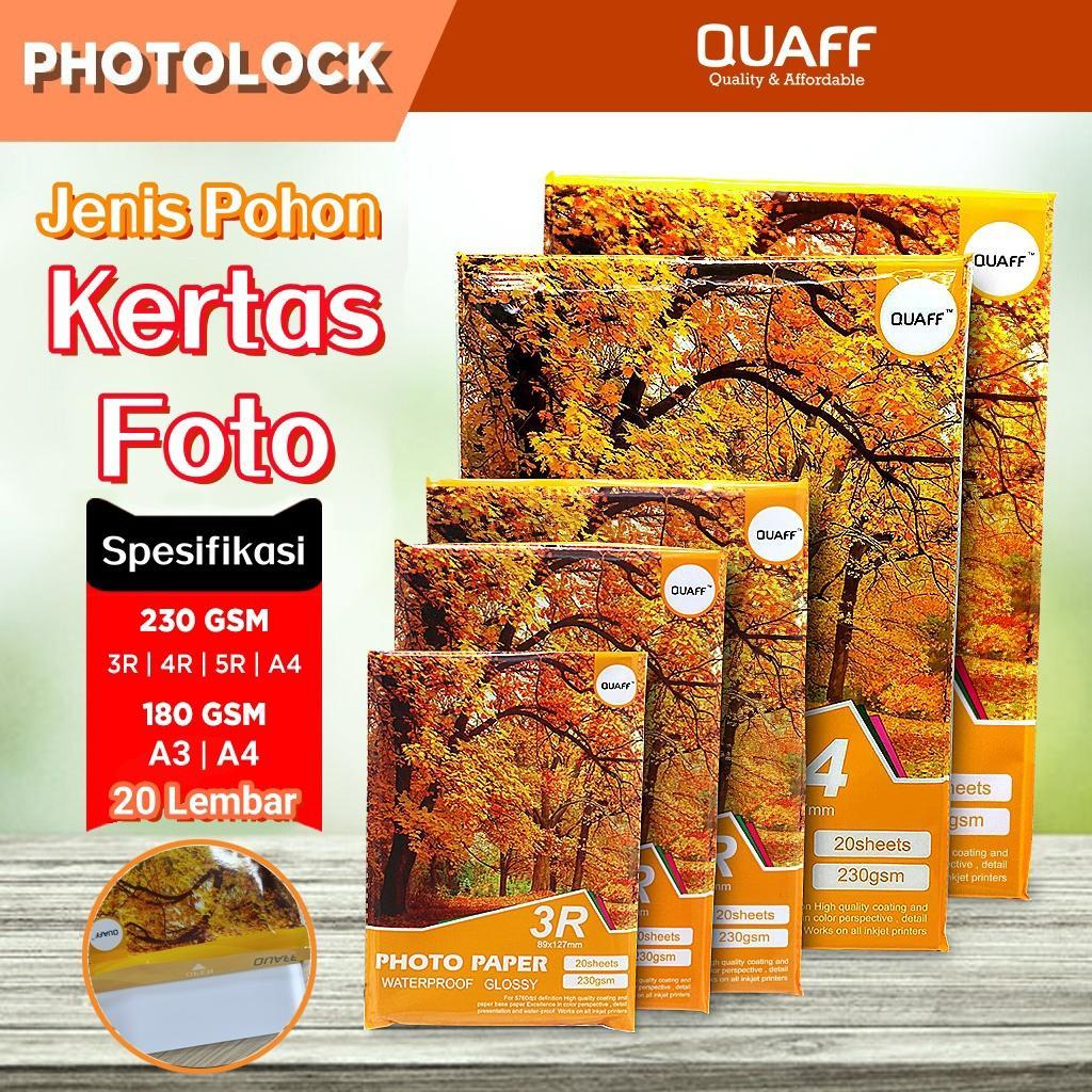 Quaff Kertas Foto / Kertas Foto Glossy Inkjet Untuk Pencetakan Foto 230Gsm 20 Lembar A3|A4|3R|4R|5R