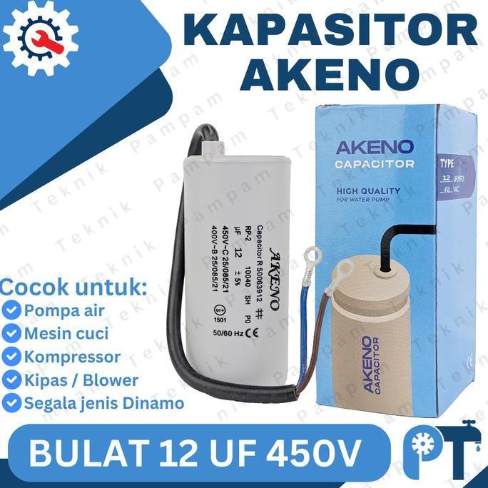 Kapasitor Akeno 12Uf 450V Bulat Original / Capacitor 12 Uf 450 V Tabung / Kapacitor 12 Mikro 450 Vol