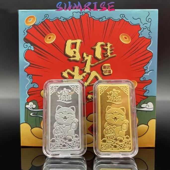 CAONAMBERONE Koin Emas Keberuntungan Souvenir Motif Lucky Cat Jimat Penarik Uang Amulet Kekayaan Ema
