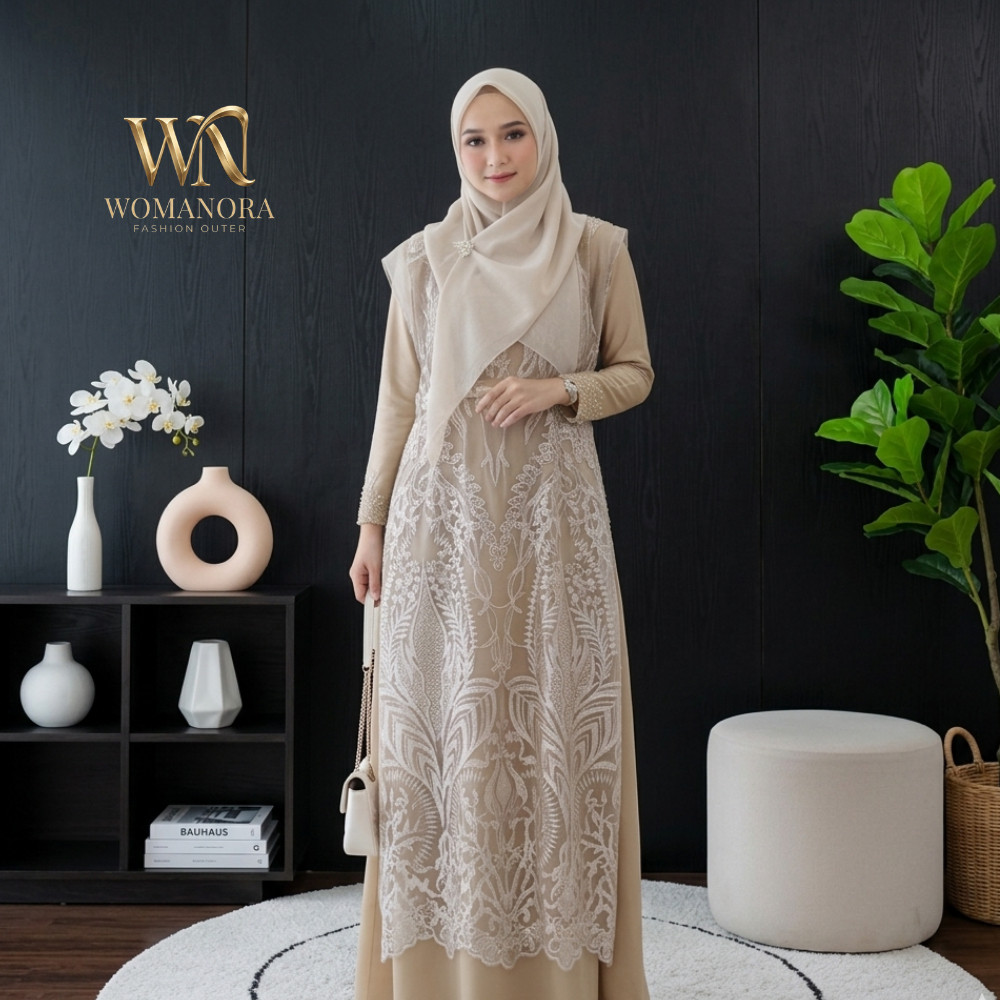 Outer Cardigan Long Vest Brukat/Rompi Brukat/Luaran Gamis/Outer Tile Brukat Mewah