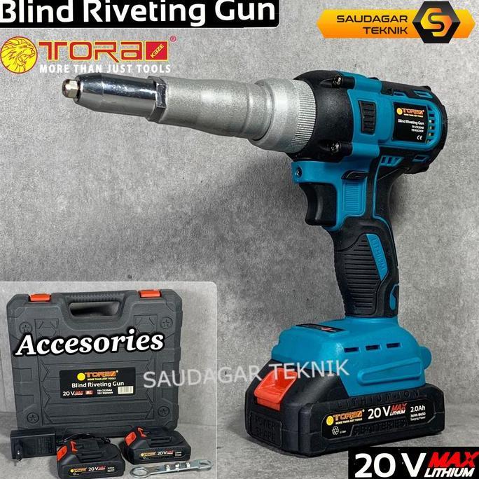 Cordless Rivet Gun Tora Mesin Bor Rivet Paku Keling Baterai Batre 20V Blind Riveting Gun Cordless To
