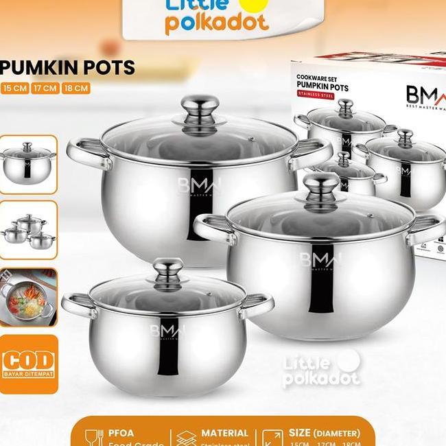 Littlepolkadotstainless Panci Soup Labu Tutup Kaca Pumpkin Panci Rebus Ukuran 224 Cm Panci Sayur Tut