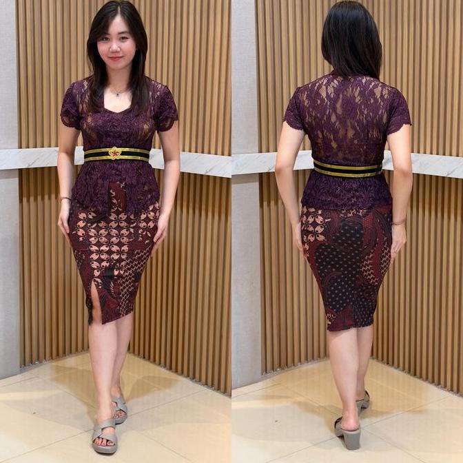 Setelan Kebaya Modern Brokat & Rok Batik Span Pendek - Outfit Kondangan Wisuda Lamaran Kekinian