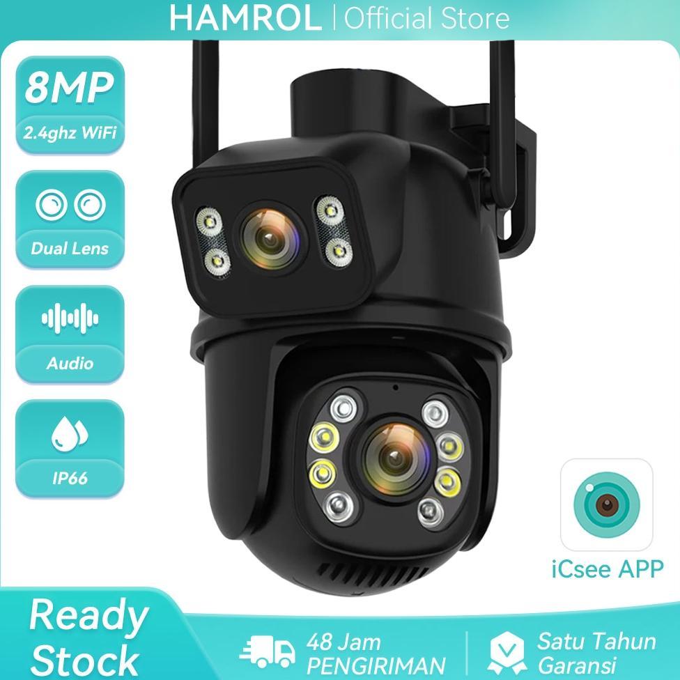 Hamrol 6K 12MP Kamera WiFi PTZ Three Lens Waterproof 8MP Dual Lens Auto Tracking Outdoor CCTV Camera