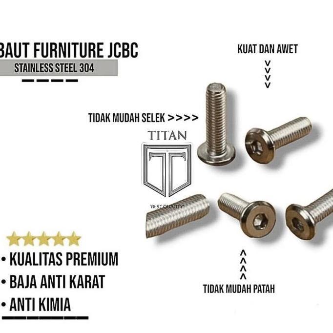 (10PCS) BAUT FURNITURE M2 X 10 / BAUT JCBC M2 X 10 / BAUT FURNITUR 2MM X 10MM  SS304 BAUT L ANTI KAR