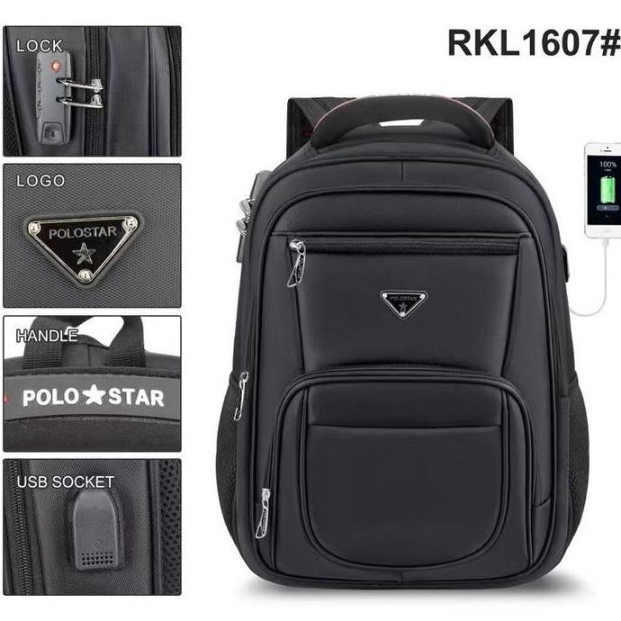 Polo Star Tas Ransel Laptop Backpack Pria Wanita Sekolah Tas Punggung Laptop Gembok Usb Port