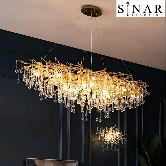 Lampu gantung Long ranting akar kristal kaca X9622D Gold
