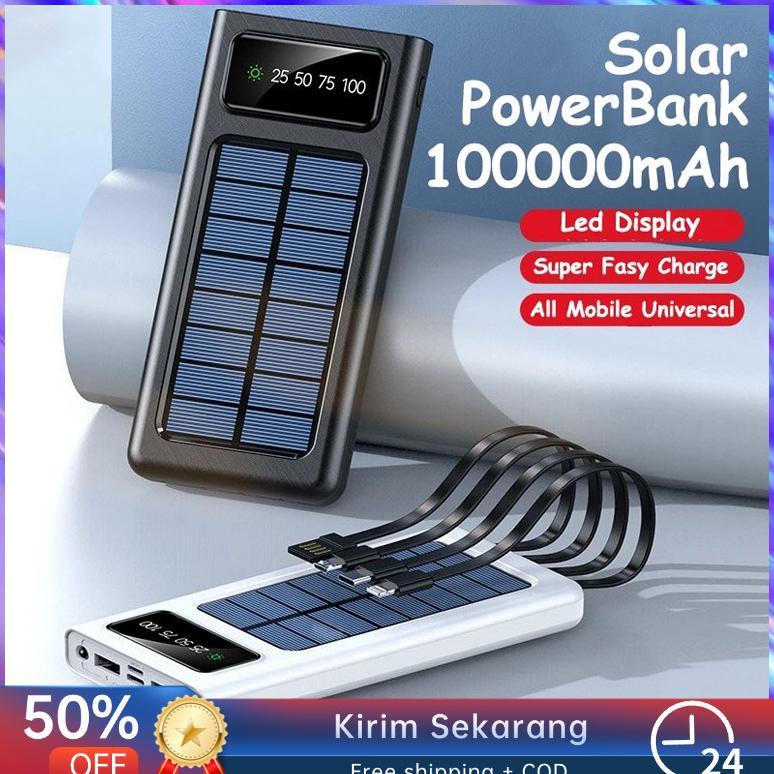 Murah 100000 Mah Powerbank Robot Power Bank Solar Cell Tenaga Surya Portable Led Indikator Multifung