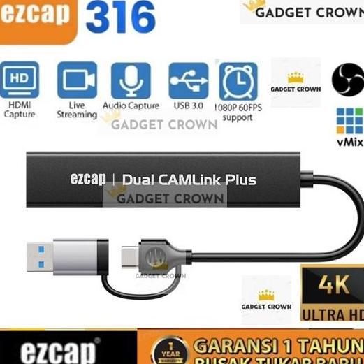 TERBARU - EZCAP 316 USB 3.0 Type C Dual HDMI Capture 2 port ( 2 in 1 ) EZCAP 314