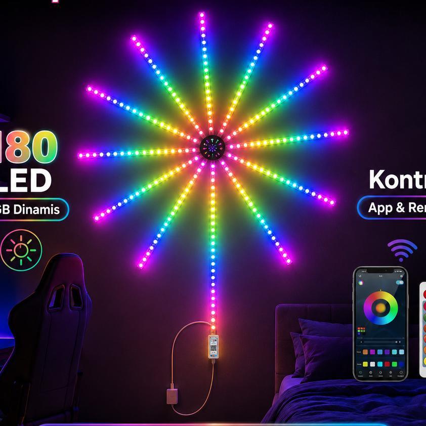 Lampu Hias Led Fireworks 180 Led Rgb Dekorasi Kamar Estetik Smart App Control Remote 11 Strip