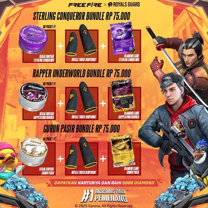 Game- [Free Fire Jumpshoot Bundle] - Bedak Booyah Royals Dust Solo + Royals Touch Jumpshoot Sarung J
