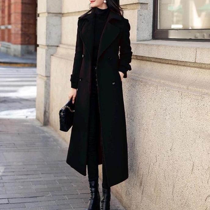 Camisa  - Jas Long Coat Blazer Wanita Korean Style Acp Olshop Jaket Katun Hitam Panjang Tangan Tebal
