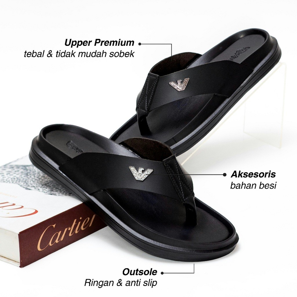 Alcatraz Sandal Jepit Kulit Sintetis Premium Pria Dewasa Ringan Anti Licin Sendal Casual Premium Cow