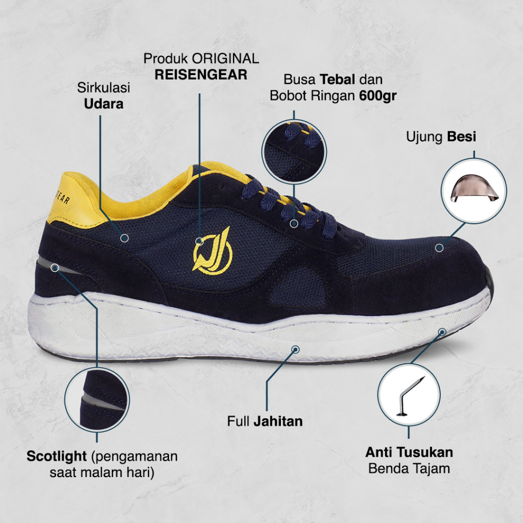 REISEN GEAR - MAKAW |sepatu safety sneaker biru navy sepatu safety model kasual sepatu sport safety