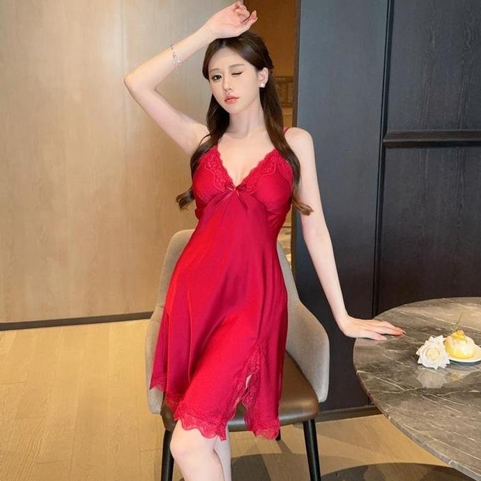 Lineu- Uniquelooks Bt003 Baju Tidur Piyama Daster Nita Mini Dress Women Silk Satin Nhtdress Bahan Ny
