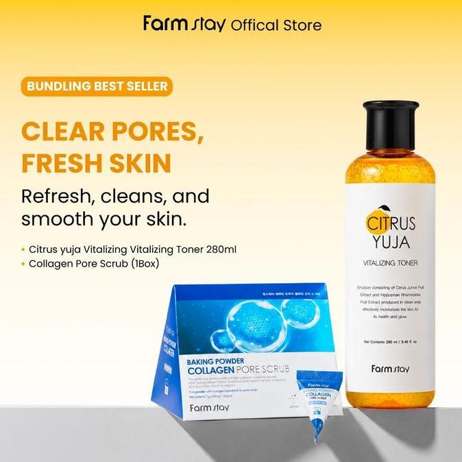 Farm stay Official Shop - Bundling Baking Powder Collagen Pore Scrub + Citrus Yuja Vitalizing Toner
