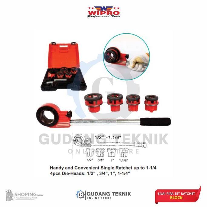 LAMPOM Alat Snai Pipa Set Ratchet Block 1/2"-1.1/4" WIPRO SPR-1232/ Alat Drat