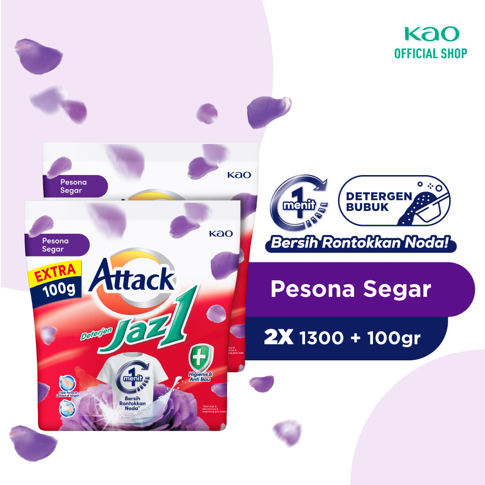 Attack Jaz1 Deterjen Bubuk Pesona Segar 1300+100g - Sabun Cuci Baju Twin Pack