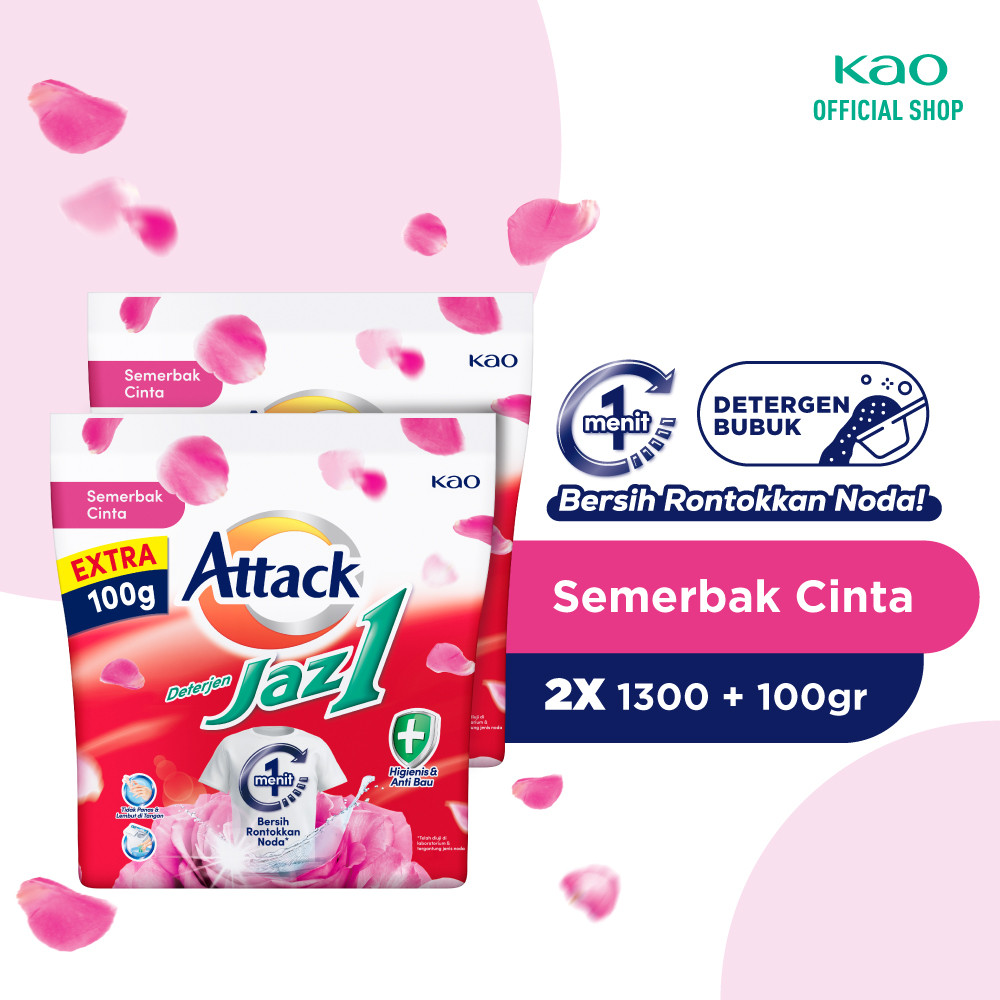 Attack Jaz1 Deterjen Bubuk Semerbak Cinta 1300+100g - Sabun Cuci Baju Twin Pack