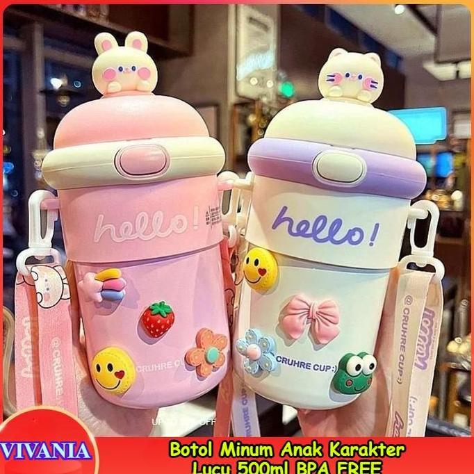 MYORINKA VIVANIA - Botol Minum Kaca Botol Minum Anak Karakter Lucu Tumbler Vacum Flask Nice 500ml BP