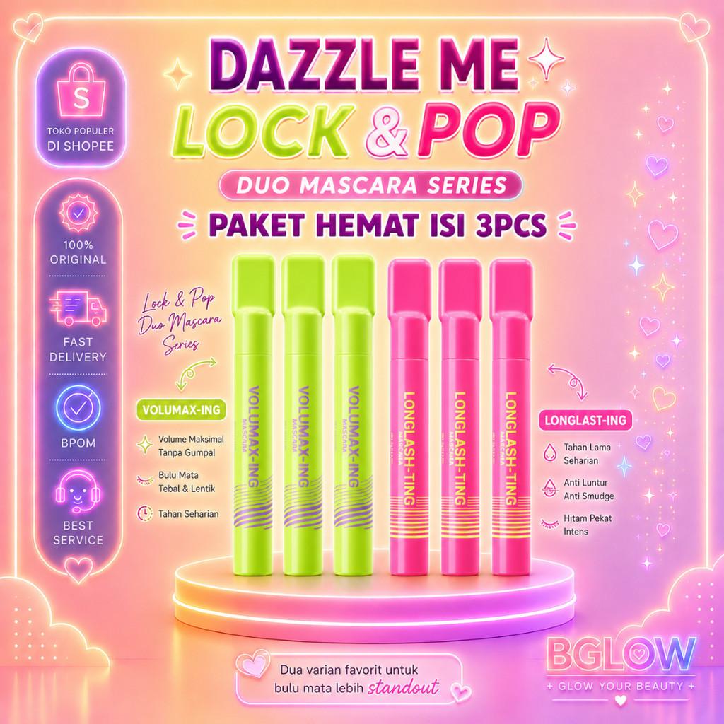 [ISI 3PCS] DAZZLE ME Lock & Pop Duo Mascara Series Bulu Mata Auto Lentik, On Point Seharian