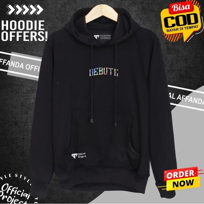 DF222 - sweater basic jumbo oversize keren aesthetic murah warna hitam sablon hologram list simple d
