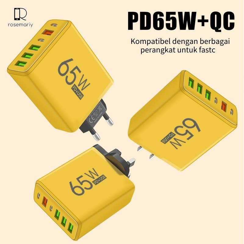 Batok Adaptor Charger 65W Fast Charging USB A + 2 Port PD Type C Charger Fast Charging 65 Watt - BAT