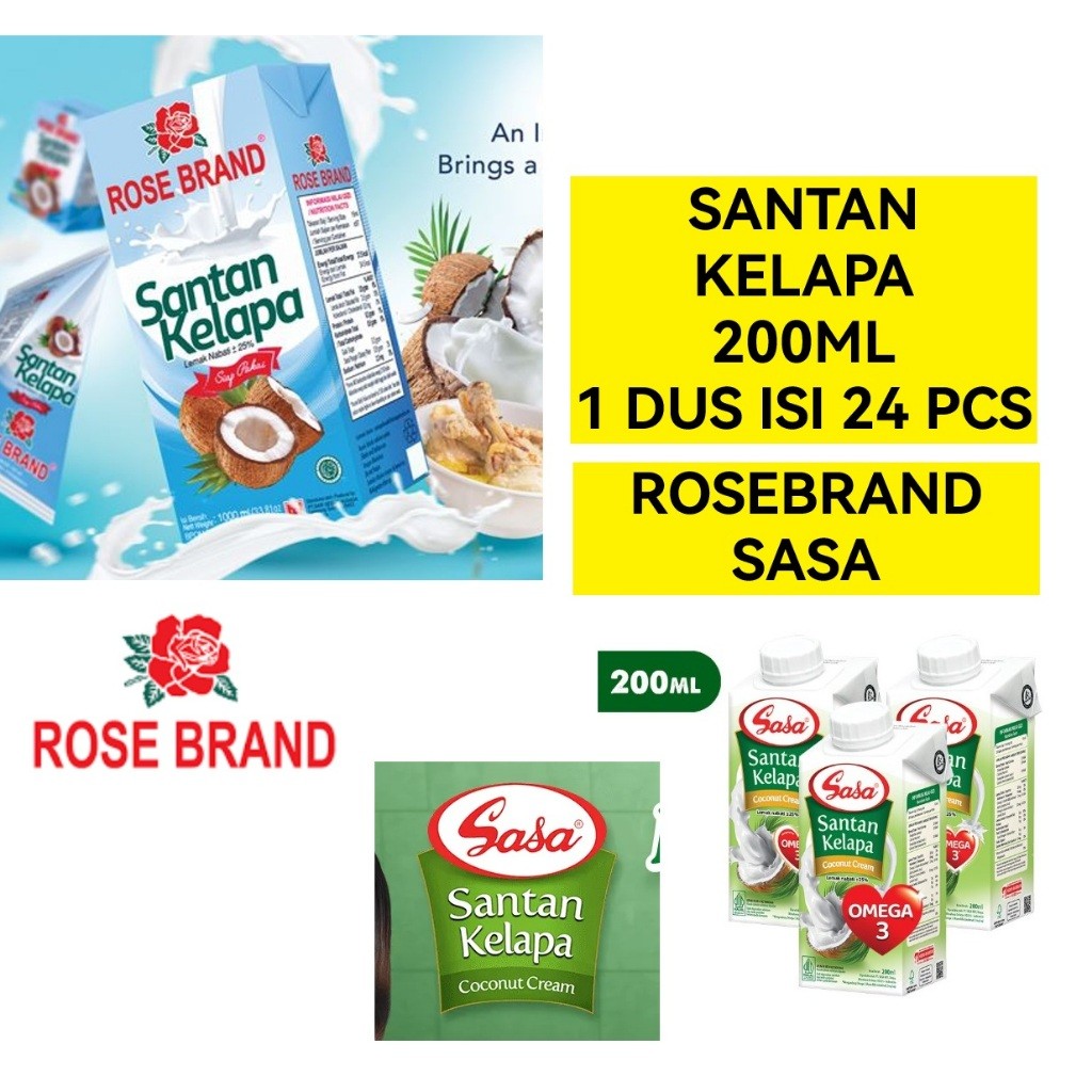 KEMASAN DUS 200ml ISI 24 PCS SANTAN KELAPA SASA (TDK AD TUTUP) DAN ROSEBRAND 200ML