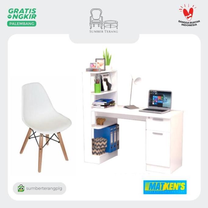 Meja Belajar Putih Matkens MBB Mars + Kursi Milenial Chair Olymplast